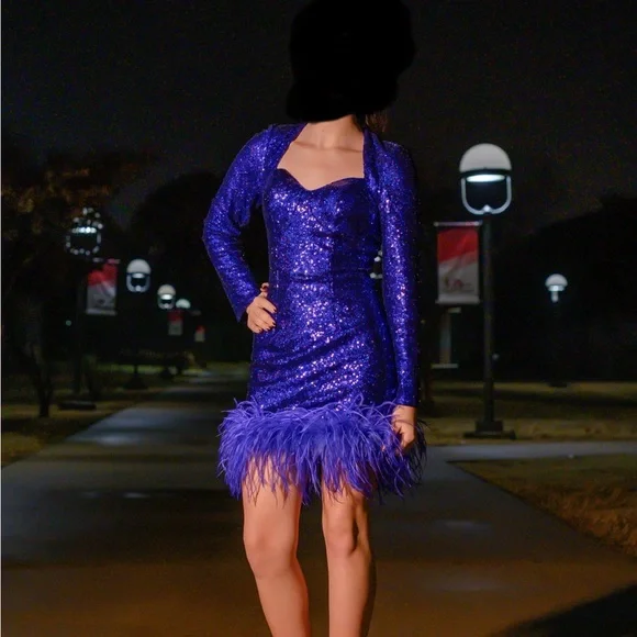 slim fit dress slacks Straps Royal Blue Sequin Tight Mini Dress – Ohmollydress main image 1